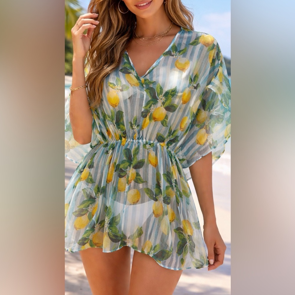 West Loop Sheer Lemon Print Beach Cover Up – OSFM NWT